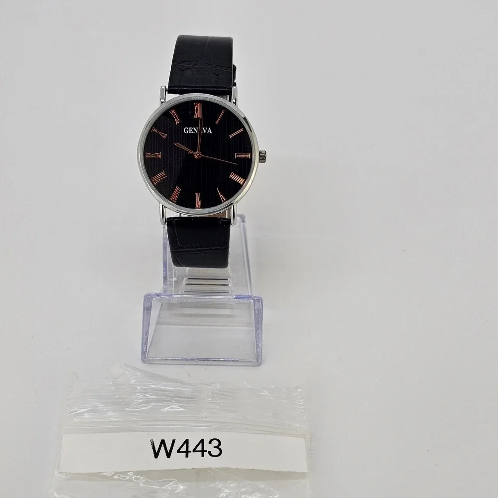 Men's Analog Watch 38MM Black Dial Black Faux Leather Bands New Battery